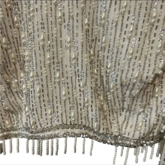 ASOS Edition Linear Fringe Pearl Embellished Crop Top With High Neck in White - Picture 3 of 13